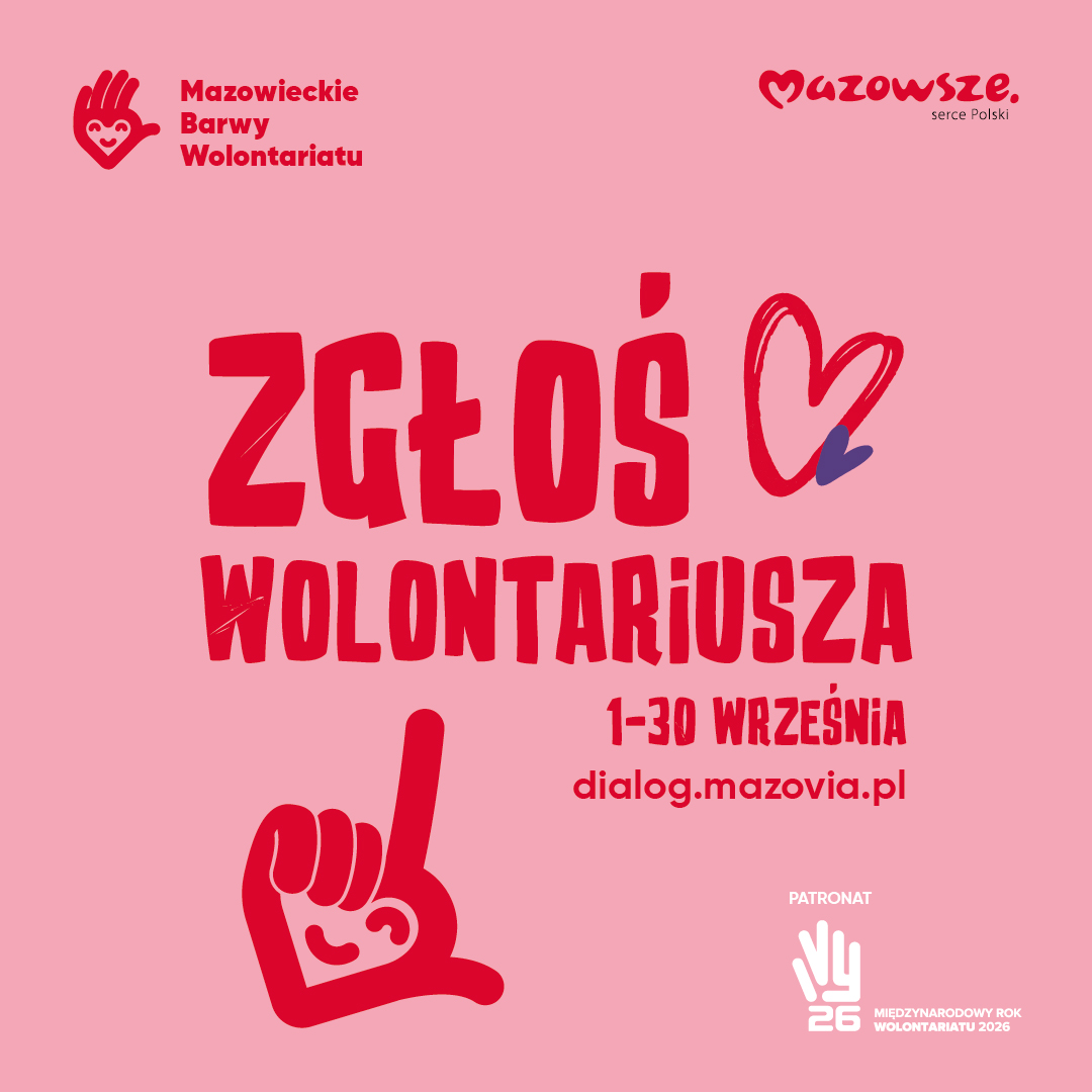 Grafika reklamująca: Województwo Mazowieckie już po raz 16. zaprasza do udziału w konkursie „Mazowieckie Barwy Wolontariatu”
